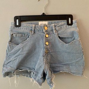 sezane mid-rise button fly pinstripe shorts